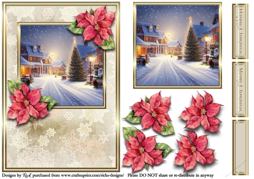 A5 Christmas Scene 22 - Card front, Topper, Decoupage & Sentiments 