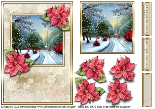 A5 Christmas Scene 23 - Card front, Topper, Decoupage & Sentiments 