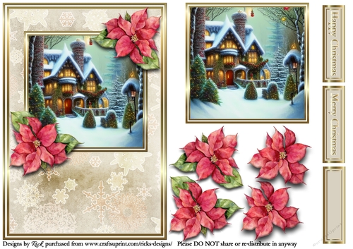 A5 Christmas Scene 24 - Card front, Topper, Decoupage & Sentiments 