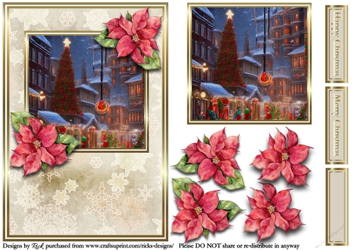 A5 Christmas Scene 25 - Card front, Topper, Decoupage & Sentiments 