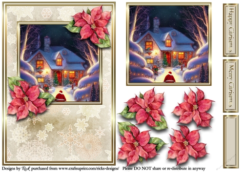 A5 Christmas Scene 26 - Card front, Topper, Decoupage & Sentiments 