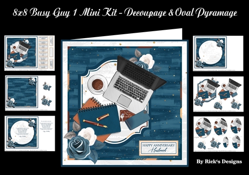 8x8 Busy Guy 1 Mini Kit - Decoupage & Oval Pyramage designs included - x6 A4 sheets 