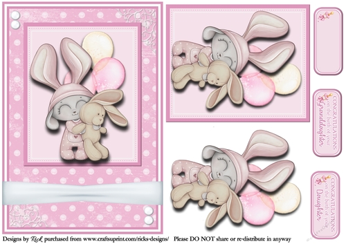 A5 Bunny Baby Girl - Decoupage 