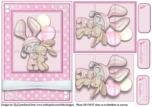 A5 Bunny Baby Girl - Rectangle Toppers