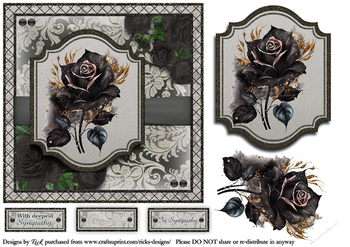 7X7 Black Rose Card Front, Topper, Decoupage Quick Card 