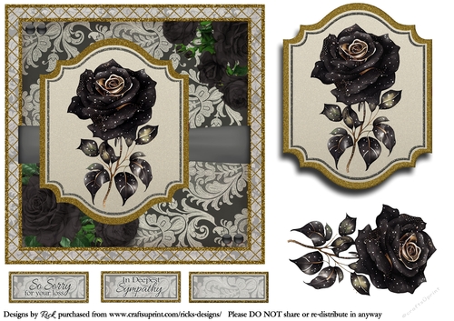 7x7 Black Rose 5 Card Front, Topper, Decoupage & Sentiments