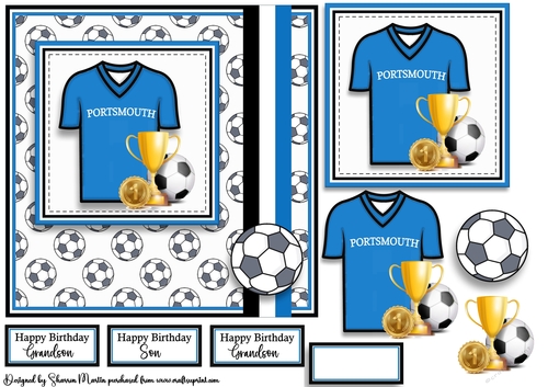 7x7 Portsmouth FC Card Front, Topper, Decoupage & Sentiments 