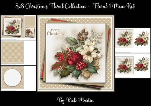 8x8 Christmas Floral Collection - Florals 1 Mini Kit - x5 A4 sheets 