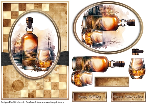 A5 Whiskey Collection 1 Card Front, Topper and Decoupage with SEntiments