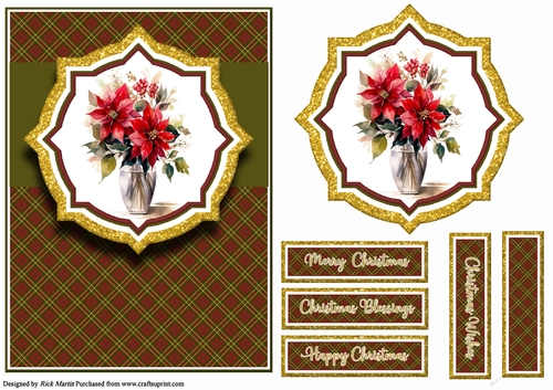 A5 Christmas Poinsettia 1 Card Front Topper and sentiments