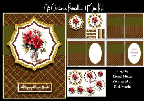 A5 Christmas Poinsettia 1 Mini Kit - x5 A4 Sheets 