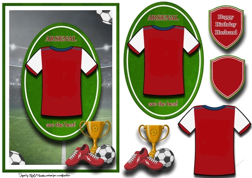  A5 ARSENAL FOOTBALL CARD WITH TOPPER, DECOUPAGE & SENTIMENTS