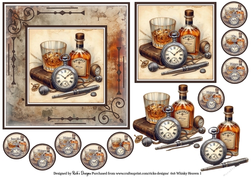 6x6 Whisky Heaven 1 Card Front with Decoupage and sentiments 