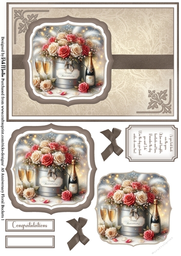 A5 Anniversary Floral Buckets 1 - Card Front, Toppers and sentiments