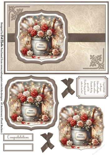 A5 Anniversary Floral Buckets 2 - Card Front, Toppers and sentiments