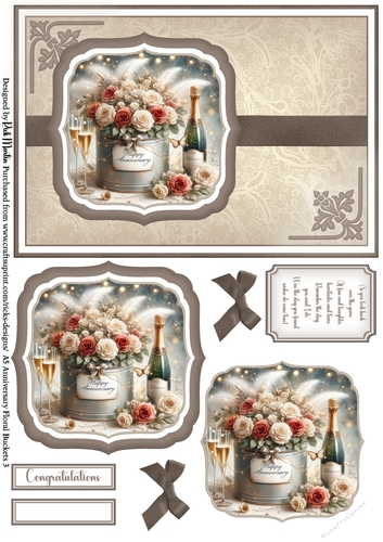 A5 Anniversary Floral Buckets 3 - Card Front, Toppers and sentiments