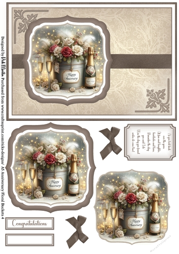 A5 Anniversary Floral Buckets 4 - Card Front, Toppers and sentiments