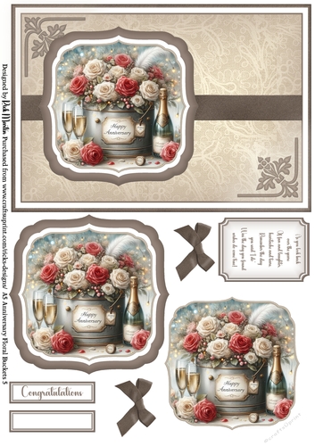 A5 Anniversary Floral Buckets 5 - Card Front, Toppers and sentiments
