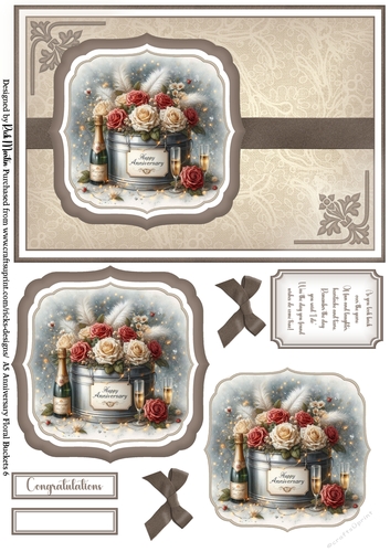 A5 Anniversary Floral Buckets 6 - Card Front, Toppers and sentiments
