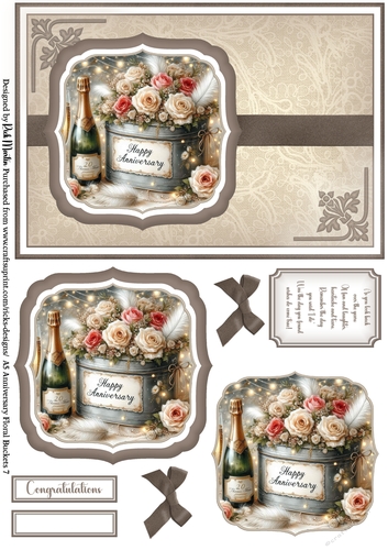 A5 Anniversary Floral Buckets 7 - Card Front, Toppers and sentiments