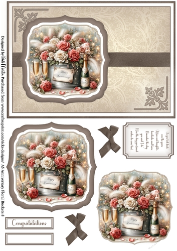 A5 Anniversary Floral Buckets 8 - Card Front, Toppers and sentiments