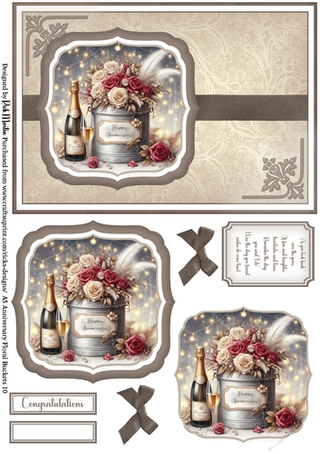 A5 Anniversary Floral Buckets 10 - Card Front, Toppers and sentiments