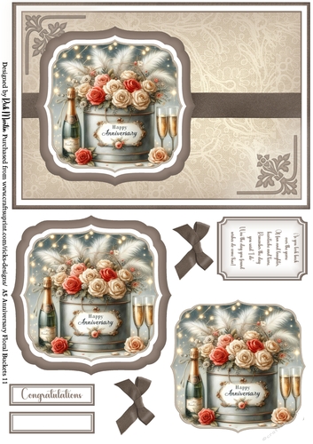 A5 Anniversary Floral Buckets 11 - Card Front, Toppers and sentiments