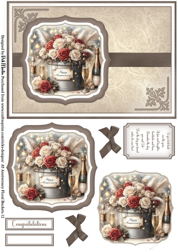 A5 Anniversary Floral Buckets 12 - Card Front, Toppers and sentiments