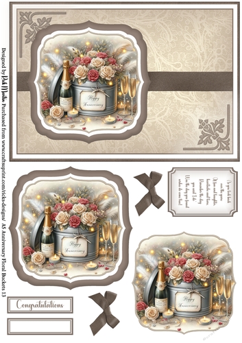 A5 Anniversary Floral Buckets 13 - Card Front, Toppers and sentiments