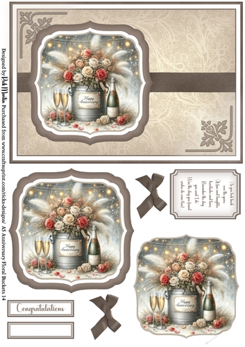 A5 Anniversary Floral Buckets 14 - Card Front, Toppers and sentiments