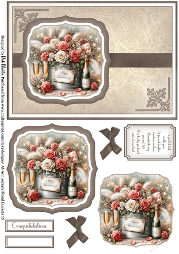 A5 Anniversary Floral Buckets 15 - Card Front, Toppers and sentiments
