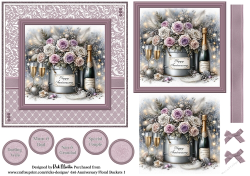 6x6 Anniversary Floral Bucket 1 - Card Front, Toppers and sentiments 