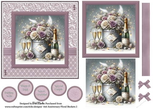 6x6 Anniversary Floral Bucket 2 - Card Front, Toppers and sentiments 
