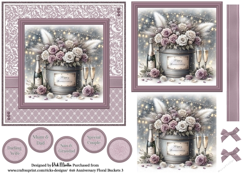 6x6 Anniversary Floral Bucket 3 - Card Front, Toppers and sentiments 