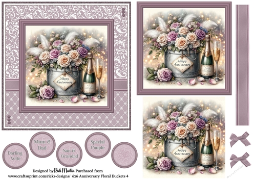 6x6 Anniversary Floral Bucket 4 - Card Front, Toppers and sentiments 