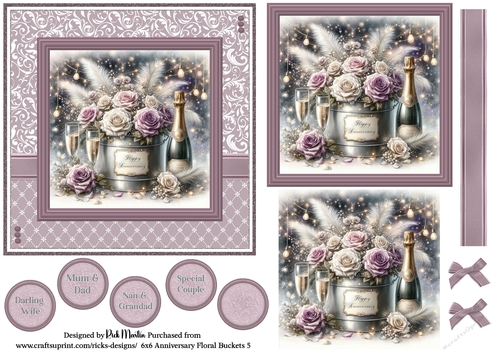 6x6 Anniversary Floral Bucket 5 - Card Front, Toppers and sentiments 