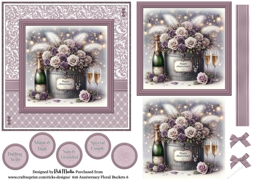 6x6 Anniversary Floral Bucket 6 - Card Front, Toppers and sentiments 