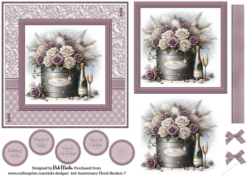 6x6 Anniversary Floral Bucket 7 - Card Front, Toppers and sentiments 