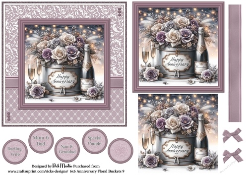 6x6 Anniversary Floral Bucket 9 - Card Front, Toppers and sentiments 