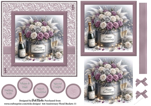 6x6 Anniversary Floral Bucket 11 - Card Front, Toppers and sentiments 