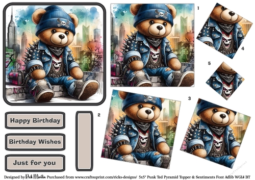 5x5 Punk Ted 1 Topper, Twisted Pyramid Layers and sentiments 