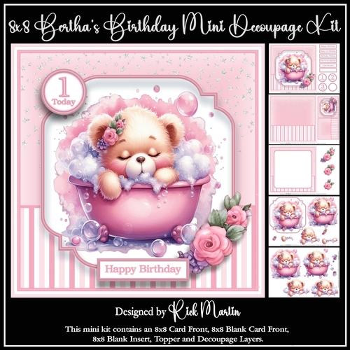 8x8 Berthas Birthday Mini Decoupage Kit - x5 A4 Sheets 