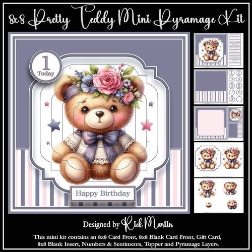 8x8 Pretty Teddy Bear Mini Pyramage Kit - x5 A4 sheets 