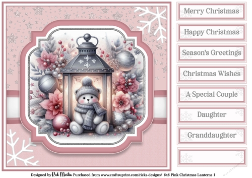 8x8 Pink Christmas Lantern 1 Card Front with Sentiments
