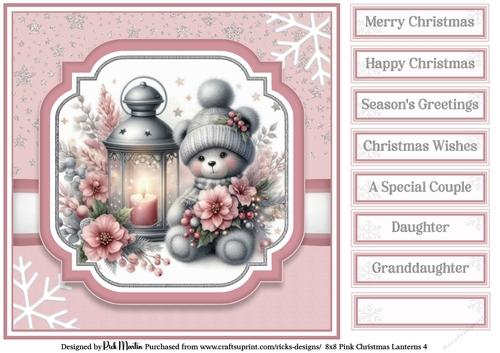 8x8 Pink Christmas Lantern 4 Card Front with Sentiments