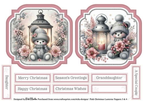 Pink Christmas Lantern 3 & 4 Toppers with Sentiments CU4CU/PU/CU