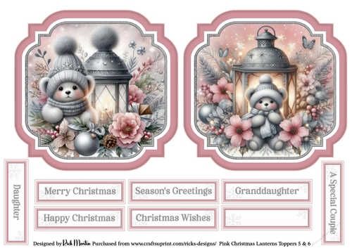 Pink Christmas Lantern 5 & 6 Toppers with Sentiments CU4CU/PU/CU
