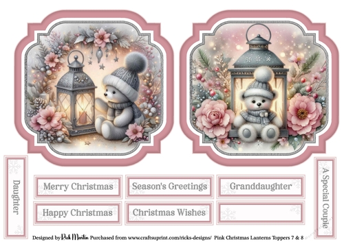 Pink Christmas Lantern 7 & 8 Toppers with Sentiments CU4CU/PU/CU