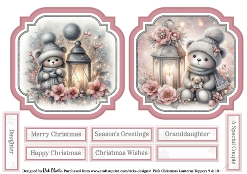 Pink Christmas Lantern 9 & 10 Toppers with Sentiments CU4CU/PU/CU