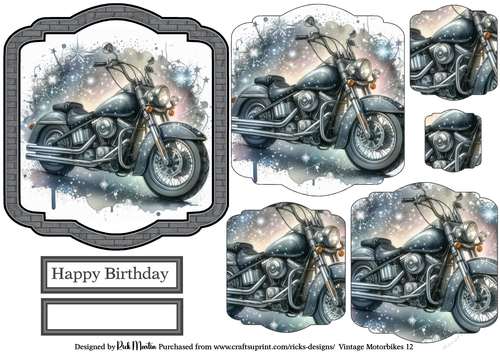 Vintage Motorbikes 12 Topper, Pyramage Layers and Sentiments